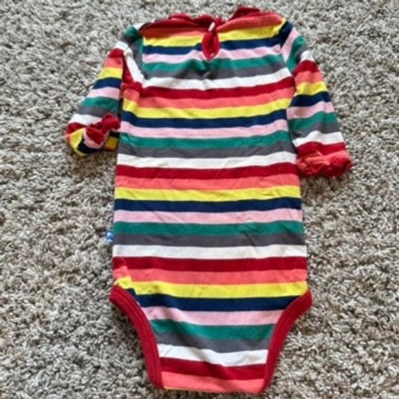 KicKee Pants Bamboo 6-12 Months Striped Ruffle Trim Long Sleeve Baby Bodysuit - Picture 5 of 5